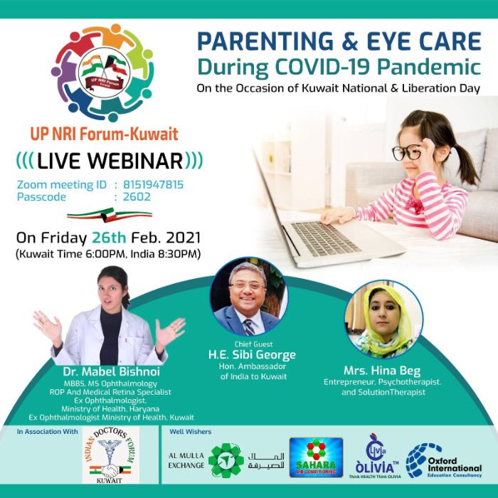 Live Webinar on PARENTING AND EYE CARE by UP NRI Forum Kuwait